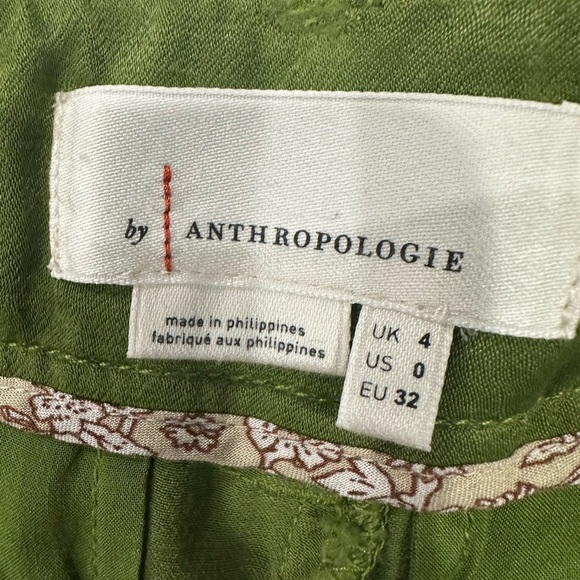 Anthropologie Green Satin Joggers with Button waistband - Picture 2 of 5